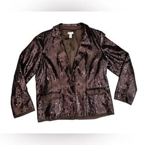 Chico's Shining Tuxe Sheron Jacket Timberglass Brown Sequin Blazer Size 2